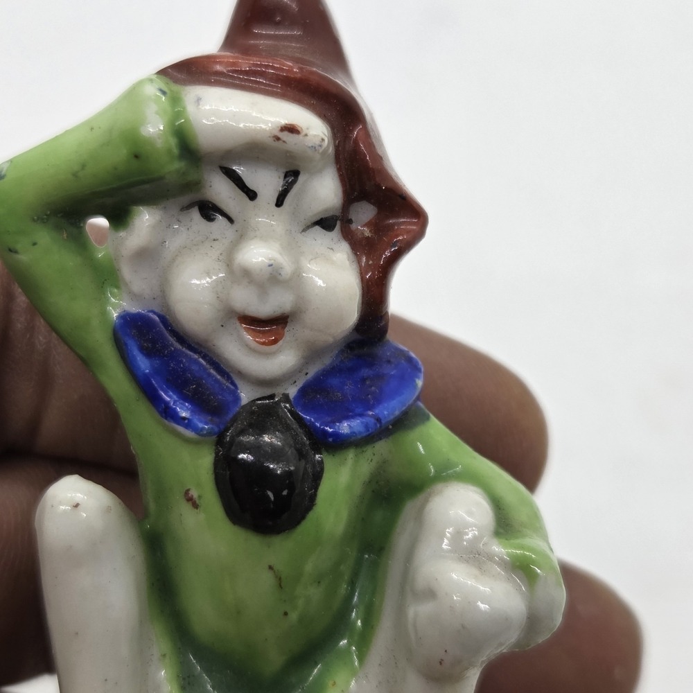 Vintage Mid Century Ceramic Pixie Elf Figurine Japan Kitsch Crouching Saluting